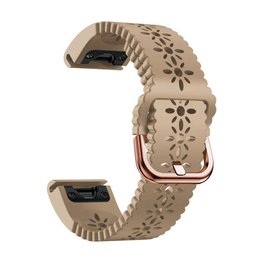 For Garmin Fenix 6S 20mm Lady's Silicone Watch Band With Lace Punch(Khaki) - Watch Bands by buy2fix | Online Shopping UK | buy2fix