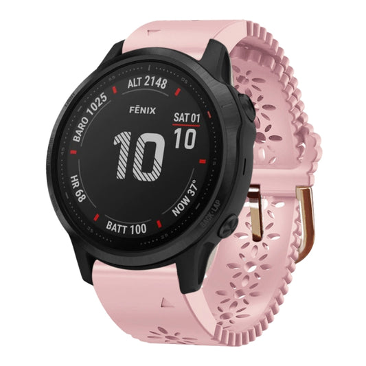 For Garmin Fenix 6S Pro 20mm Lady's Silicone Watch Band With Lace Punch(Pink) - Watch Bands by buy2fix | Online Shopping UK | buy2fix