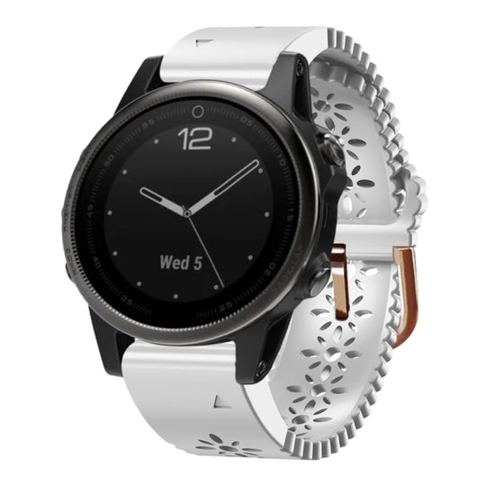 For Garmin Fenix 5S 20mm Lady's Silicone Watch Band With Lace Punch(White)