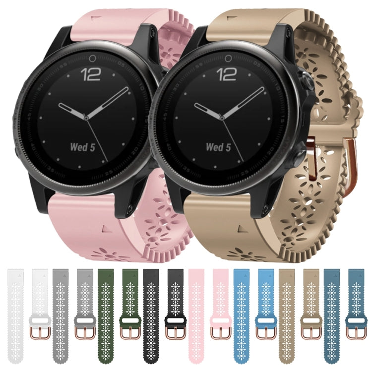 For Garmin Fenix 5S 20mm Lady's Silicone Watch Band With Lace Punch(Lake Blue) - Watch Bands by buy2fix | Online Shopping UK | buy2fix