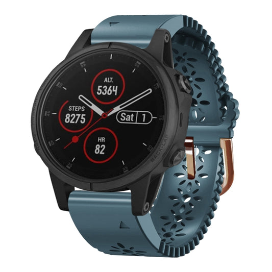 For Garmin Fenix 5S Plus 20mm Lady's Silicone Watch Band With Lace Punch(Lake Blue) - Watch Bands by buy2fix | Online Shopping UK | buy2fix