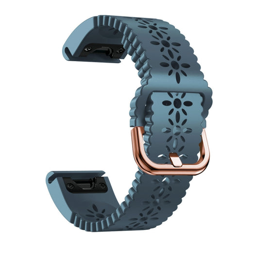 For Garmin Fenix 5S Plus 20mm Lady's Silicone Watch Band With Lace Punch(Lake Blue) - Watch Bands by buy2fix | Online Shopping UK | buy2fix