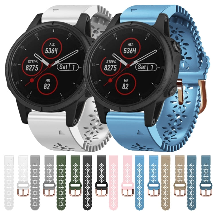 For Garmin Fenix 5S Plus 20mm Lady's Silicone Watch Band With Lace Punch(Lake Blue) - Watch Bands by buy2fix | Online Shopping UK | buy2fix