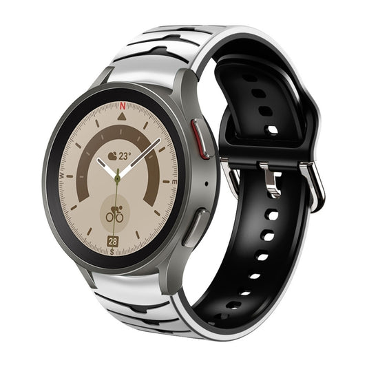 For Samsung Galaxy Watch 5 Pro 45mm Curved Texture Silicone Watch Band(White+Black) - Watch Bands by buy2fix | Online Shopping UK | buy2fix