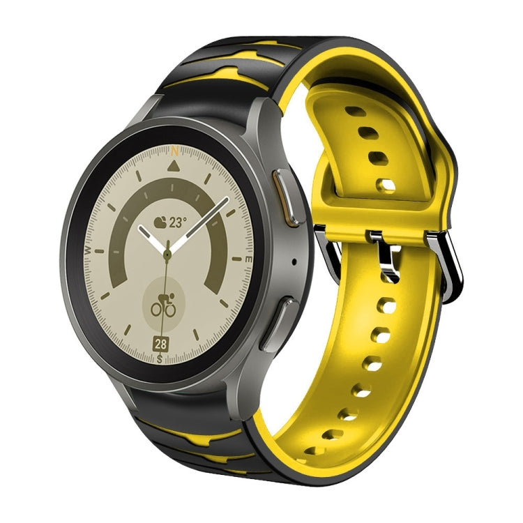For Samsung Galaxy Watch 5 Pro 45mm Curved Texture Silicone Watch Band(Black+Yellow) - Watch Bands by buy2fix | Online Shopping UK | buy2fix