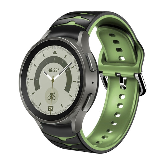 For Samsung Galaxy Watch 5 Pro 45mm Curved Texture Silicone Watch Band(Black+Green) - Watch Bands by buy2fix | Online Shopping UK | buy2fix