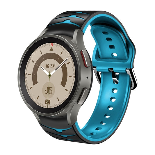 For Samsung Galaxy Watch 5 Pro 45mm Curved Texture Silicone Watch Band(Black+Blue) - Watch Bands by buy2fix | Online Shopping UK | buy2fix