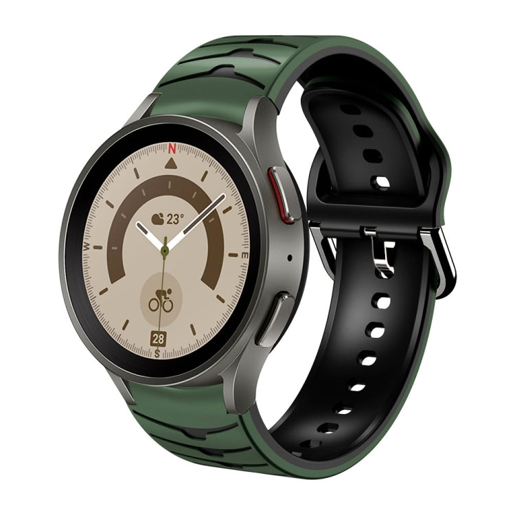 For Samsung Galaxy Watch 5 Pro 45mm Curved Texture Silicone Watch Band(Army Green + Black) - Watch Bands by buy2fix | Online Shopping UK | buy2fix