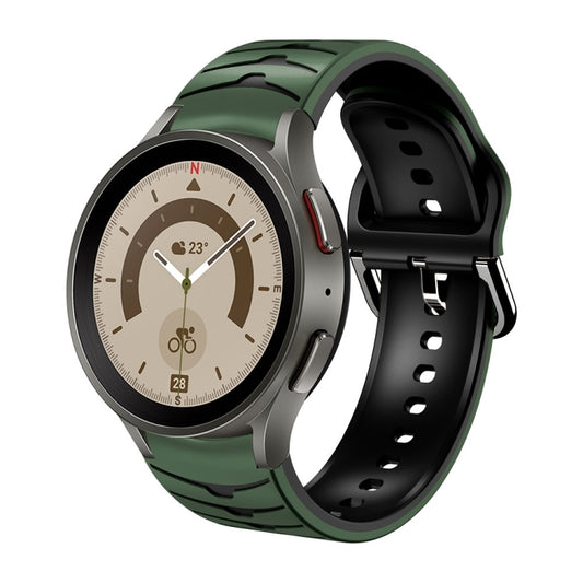 For Samsung Galaxy Watch 5 Pro 45mm Curved Texture Silicone Watch Band(Army Green + Black) - Watch Bands by buy2fix | Online Shopping UK | buy2fix