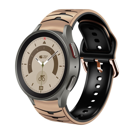For Samsung Galaxy Watch 5 Pro 45mm Curved Texture Silicone Watch Band(Khaki + Black) - Watch Bands by buy2fix | Online Shopping UK | buy2fix