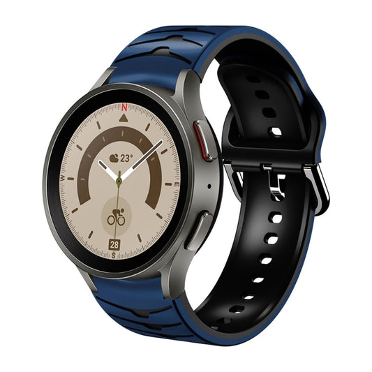For Samsung Galaxy Watch 5 Pro 45mm Curved Texture Silicone Watch Band(Dark Blue + Black) - Watch Bands by buy2fix | Online Shopping UK | buy2fix