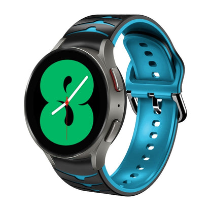 For Samsung Galaxy Watch 4 44mm Curved Texture Silicone Watch Band(Black+Blue) - Watch Bands by buy2fix | Online Shopping UK | buy2fix