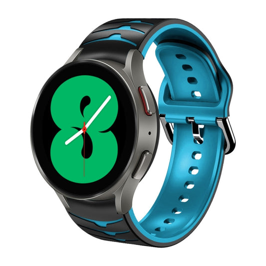 For Samsung Galaxy Watch 4 44mm Curved Texture Silicone Watch Band(Black+Blue) - Watch Bands by buy2fix | Online Shopping UK | buy2fix