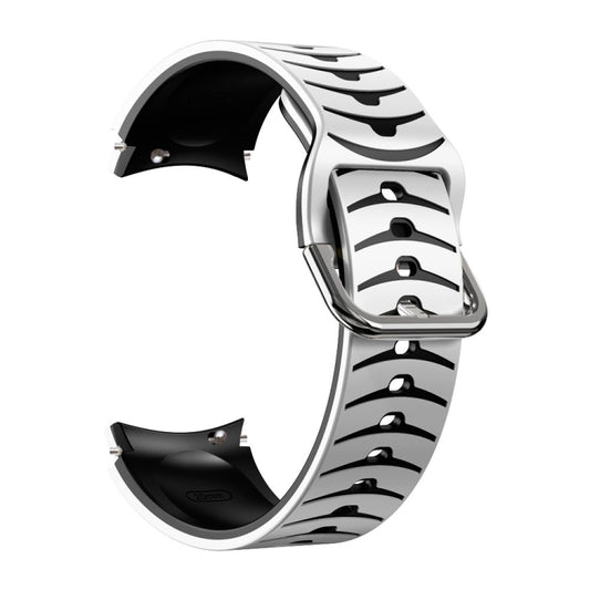 For Samsung  Galaxy Watch 4 Classic 42mm Curved Texture Silicone Watch Band(White+Black) - Watch Bands by buy2fix | Online Shopping UK | buy2fix