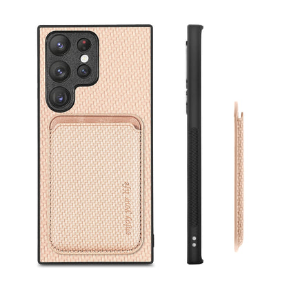 For Samsung Galaxy S23 Ultra 5G Carbon Fiber Leather Card Magsafe Case(Khaki) - Galaxy S23 Ultra 5G Cases by buy2fix | Online Shopping UK | buy2fix