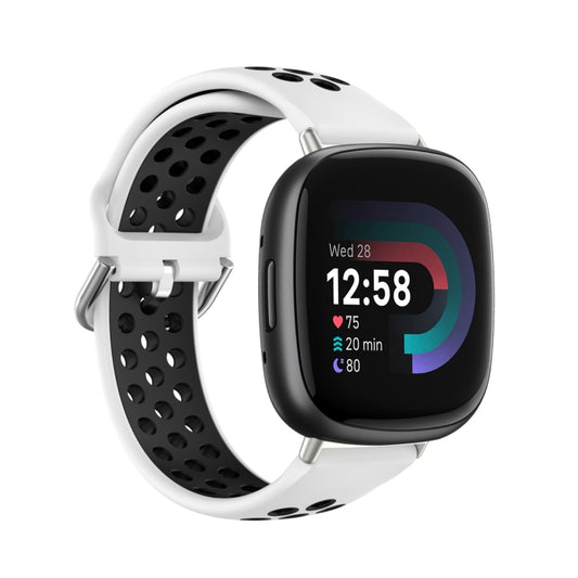 For Fitbit Versa 4 Two-Color Perforated Breathable Silicone Watch Band(White+Black) - Watch Bands by buy2fix | Online Shopping UK | buy2fix