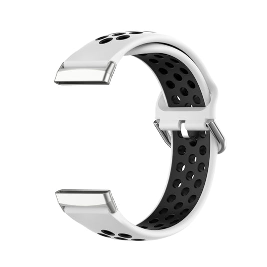 For Fitbit Versa 4 Two-Color Perforated Breathable Silicone Watch Band(White+Black) - Watch Bands by buy2fix | Online Shopping UK | buy2fix