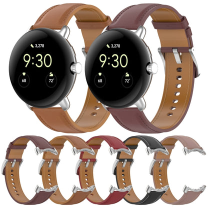 For Google Pixel Watch Leather Embossed Sewing Watch Band(Dark Brown) - Watch Bands by buy2fix | Online Shopping UK | buy2fix