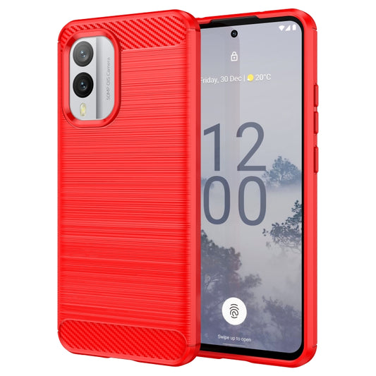 For Nokia X30 5G Brushed Texture Carbon Fiber TPU Phone Case(Red) by buy2fix