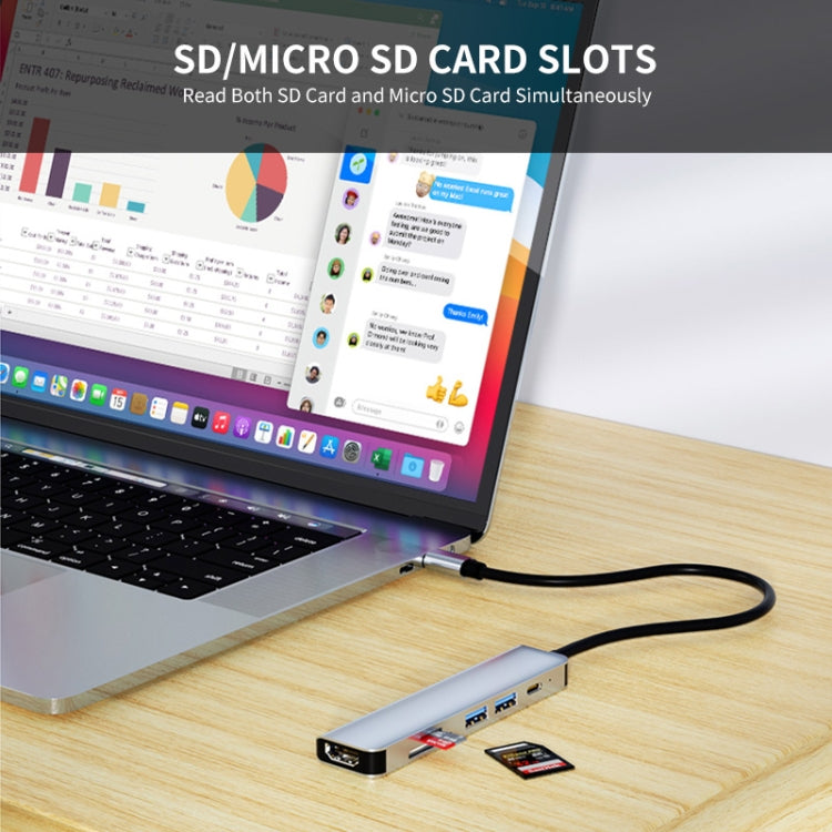 ENKAY Hat-Prince 6 in 1 Type-C Hub 4K HDMI Docking Station Adapter USB-C PD Quick Charge SD/TF Card Reader by ENKAY