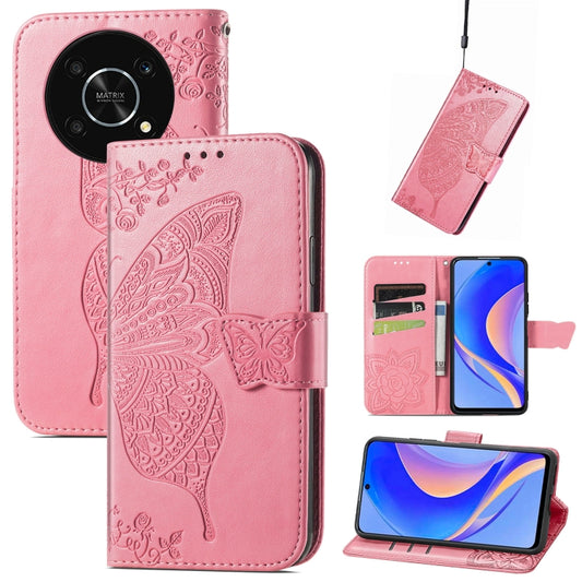 For Huawei nova Y90 Butterfly Love Flower Embossed Horizontal Flip Leather Case with Bracket / Card Slot / Wallet / Lanyard(Pink) - Huawei Cases by buy2fix | Online Shopping UK | buy2fix
