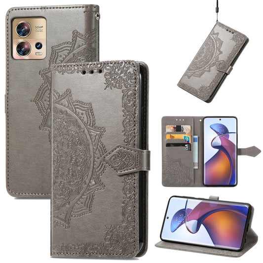 For Motorola Edge 30 Fusion Mandala Flower Embossed Leather Phone Case(Gray) - Motorola Cases by buy2fix | Online Shopping UK | buy2fix