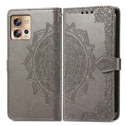 For Motorola Edge 30 Fusion Mandala Flower Embossed Leather Phone Case(Gray) - Motorola Cases by buy2fix | Online Shopping UK | buy2fix