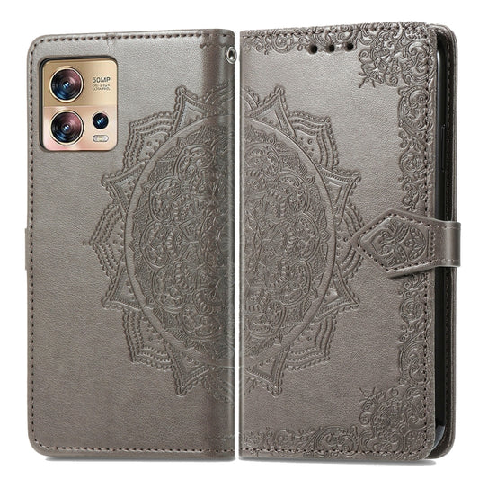 For Motorola Edge 30 Fusion Mandala Flower Embossed Leather Phone Case(Gray) - Motorola Cases by buy2fix | Online Shopping UK | buy2fix