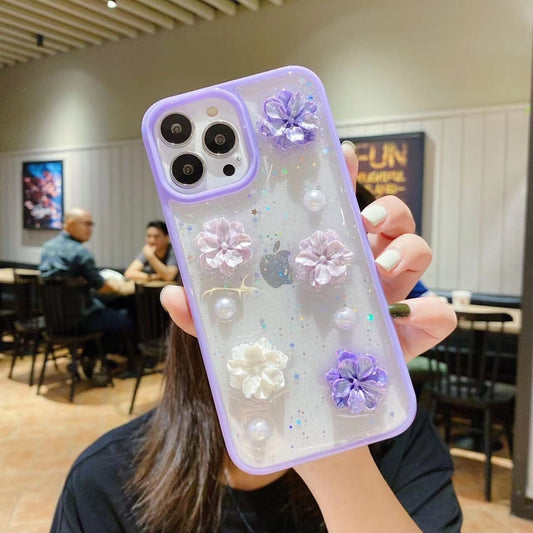 For iPhone 13 Pro Max 3D Bow Flowers Glitter Epoxy TPU Phone Case(Purple) - iPhone 13 Pro Max Cases by buy2fix | Online Shopping UK | buy2fix