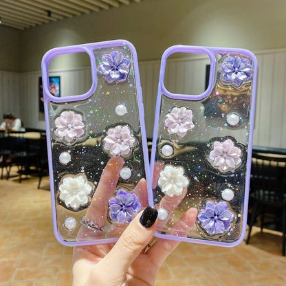 For iPhone 13 Pro Max 3D Bow Flowers Glitter Epoxy TPU Phone Case(Purple) - iPhone 13 Pro Max Cases by buy2fix | Online Shopping UK | buy2fix