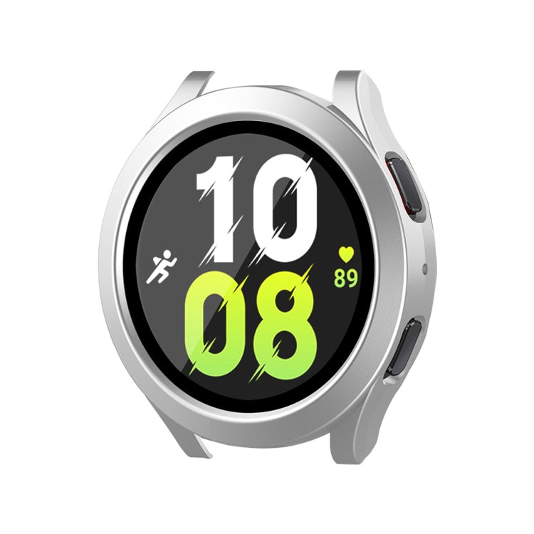 For Samsung Galaxy Watch4/5 44mm ENKAY Hat-Prince Waterproof Full Coverage PC Frame + 9H Tempered Glass Case(Bright Silver) - Watch Cases by ENKAY | Online Shopping UK | buy2fix