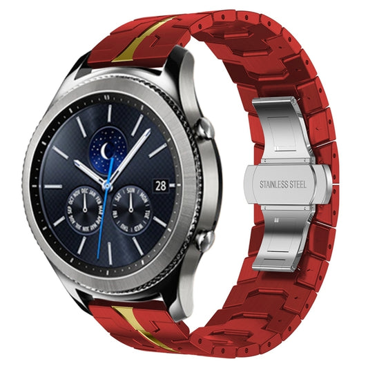 For Samsung Gear S3 Classic Armor Stainless Steel Metal Watch Band(Red+Gold) - Watch Bands by buy2fix | Online Shopping UK | buy2fix