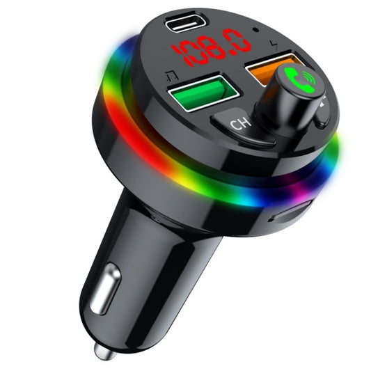 PDF16 Car Bluetooth 5.0 FM Transmitter Colorful Ambient Light Type C Dual USB Fast Charging Charger - Bluetooth Car Kits by buy2fix | Online Shopping UK | buy2fix