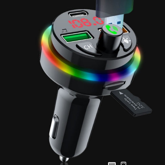 PDF16 Car Bluetooth 5.0 FM Transmitter Colorful Ambient Light Type C Dual USB Fast Charging Charger - Bluetooth Car Kits by buy2fix | Online Shopping UK | buy2fix