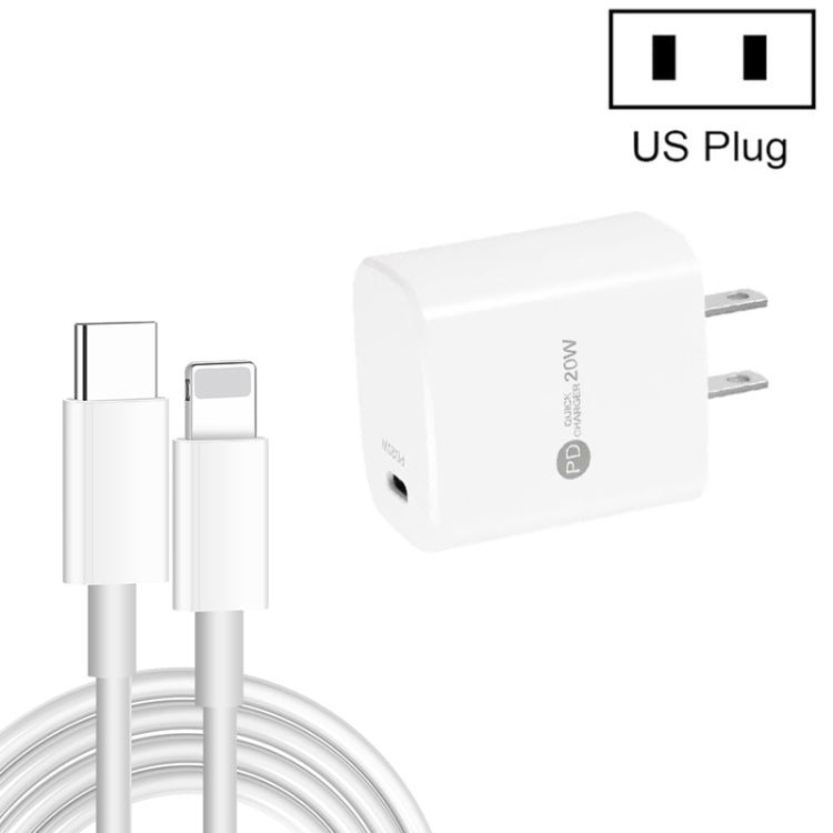 PD11 Single PD3.0 USB-C / Type-C 20W Fast Charger with 1m Type-C to 8 Pin Data Cable, US Plug(White) by buy2fix