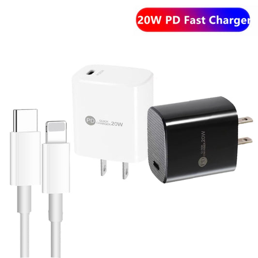 PD11 Single PD3.0 USB-C / Type-C 20W Fast Charger with 1m Type-C to 8 Pin Data Cable, US Plug(Black) by buy2fix