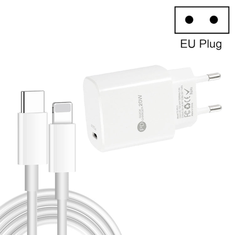PD11 Single PD3.0 USB-C / Type-C 20W Fast Charger with 1m Type-C to 8 Pin Data Cable, EU Plug(White) by buy2fix