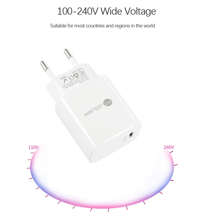 PD11 Single PD3.0 USB-C / Type-C 20W Fast Charger with 1m Type-C to 8 Pin Data Cable, EU Plug(White) by buy2fix