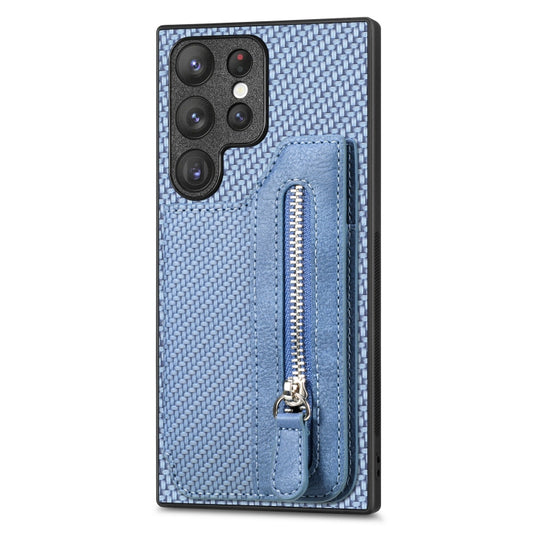 For Samsung Galaxy S23 Ultra 5G Carbon Fiber Flip Zipper Wallet Phone Case(Blue) - Galaxy S23 Ultra 5G Cases by buy2fix | Online Shopping UK | buy2fix
