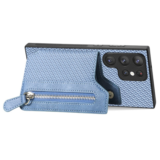 For Samsung Galaxy S23 Ultra 5G Carbon Fiber Flip Zipper Wallet Phone Case(Blue) - Galaxy S23 Ultra 5G Cases by buy2fix | Online Shopping UK | buy2fix