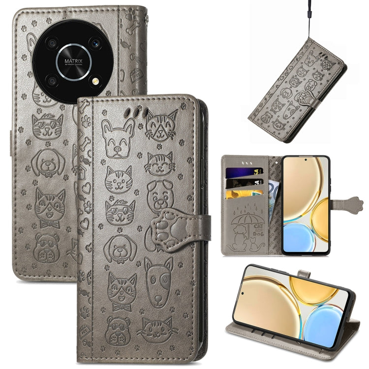 For Huawei Nova Y90 Cute Cat and Dog Embossed Leather Phone Case(Gray) - Huawei Cases by buy2fix | Online Shopping UK | buy2fix