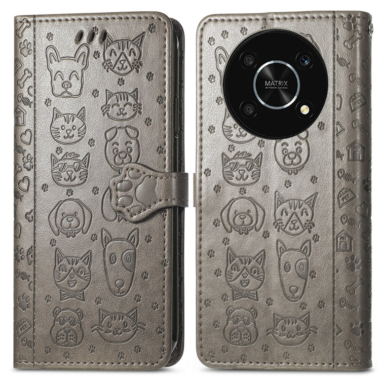 For Huawei Nova Y90 Cute Cat and Dog Embossed Leather Phone Case(Gray) - Huawei Cases by buy2fix | Online Shopping UK | buy2fix