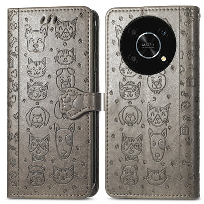 For Huawei Nova Y90 Cute Cat and Dog Embossed Leather Phone Case(Gray) - Huawei Cases by buy2fix | Online Shopping UK | buy2fix