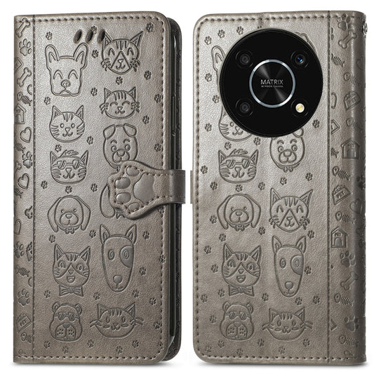 For Huawei Nova Y90 Cute Cat and Dog Embossed Leather Phone Case(Gray) - Huawei Cases by buy2fix | Online Shopping UK | buy2fix