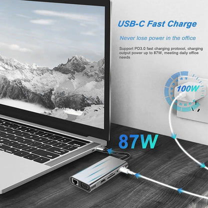 USB C HUB, USB C Adapter 11 in 1 Dongle with 4K HDMI, VGA, Type C PD, USB3.0, RJ45 Ethernet, SD/TF Card Reader, 3.5mm AUX, Docking Station Compatible with MacBook Pro/Air, Other Type C Laptops Devices - Adapter by buy2fix | Online Shopping UK | buy2fix