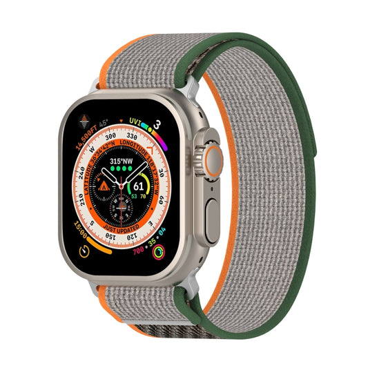 Double Color Nylon Hook and Loop Fastener Watch Band For Apple Watch Ultra 49mm(Orange+Army green) - Watch Bands by buy2fix | Online Shopping UK | buy2fix