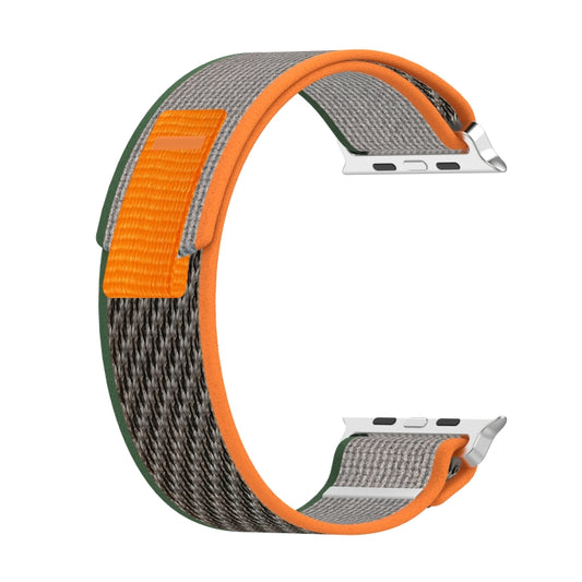 Double Color Nylon Hook and Loop Fastener Watch Band For Apple Watch Ultra 49mm(Orange+Army green) - Watch Bands by buy2fix | Online Shopping UK | buy2fix