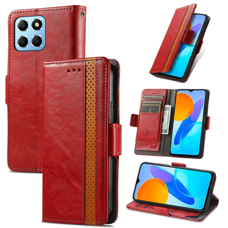 For Honor X8 5G CaseNeo Splicing Dual Magnetic Buckle Leather Phone Case(Red) by buy2fix