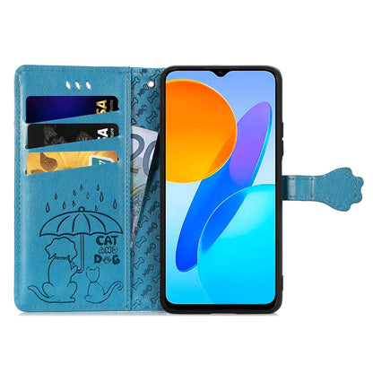 For Honor X8 5G Cute Cat and Dog Embossed Leather Phone Case(Blue) - Honor Cases by buy2fix | Online Shopping UK | buy2fix