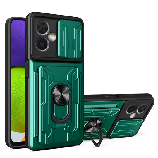 Pour Xiaomi Redmi Note 12 Pro 5G Chine Étui de téléphone à carte Camshield coulissante (vert foncé)